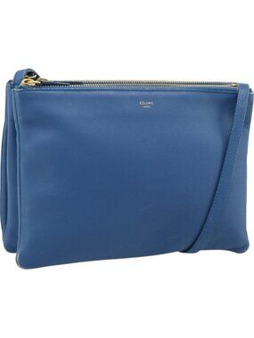 CELINE Trio Shoulder Bag Leather Blue Gold